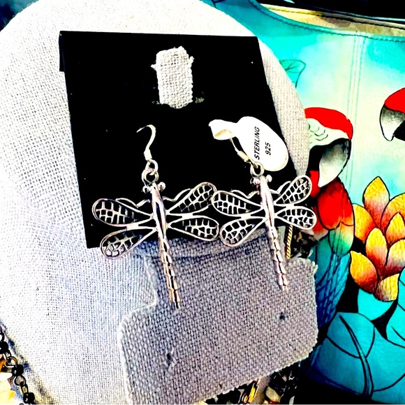 NEW!! STERLING SILVER DRAGONFLY EARRINGS!! - Picture 2 of 3